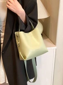 Fashion Women's Simple Green Mini Bucket Handbag, PU Material Retro Commute Versatile Shoulder Crossbody Bag Suitable For Ladies Shopping And Daily Use - Green - View 3