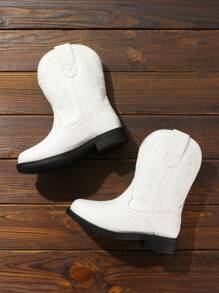 Kids Cowboy Boots, Western Style Riding Mid Calf Boots With Square Toe For Toddler & Little Boys And Girls - 白色 - 查看 4