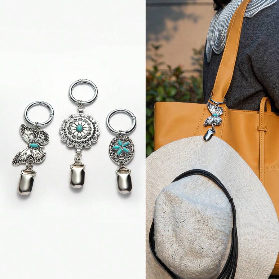 New Vintage Butterfly Shape Leather Travel Hat Clip, Outdoor Backpack Luggage Storage Clip, Multi-Purpose Straw Hat Clip, Hat Accessory, Hat Holder