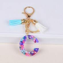 1 件紫色字母 A-Z 钥匙扣，适合母亲节礼物，女士钱包手提包树脂字母首字母吊坠带流苏生日毕业礼物，返校情人节