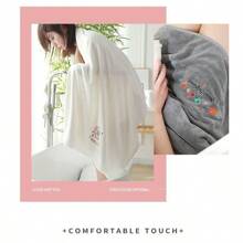 1條刺繡大尺寸浴巾，簡約卡通可愛珊瑚絨毛巾柔軟舒適吸水性佳成人男女共用大厚家用浴巾，柔軟不吸塵，男女速幹一對浴巾，洗澡新款浴袍伴侶，適用於四季美容院浴室毛巾 - 藕粉色 - 查看 4
