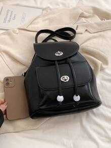 Fashionable New Simple Style Women Lock Buckle Backpack Female Bag Shoulder Handbag Travel Backpack - Black - View 6