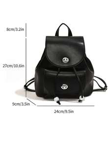 Fashionable New Simple Style Women Lock Buckle Backpack Female Bag Shoulder Handbag Travel Backpack - Black - View 8