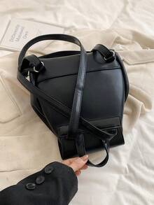 Fashionable New Simple Style Women Lock Buckle Backpack Female Bag Shoulder Handbag Travel Backpack - Black - View 5