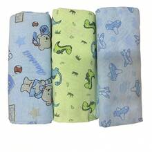 Kit com 3 Cueiro Manta Flanelado Estampado Bebê Minasrey - Azul - Visão 3