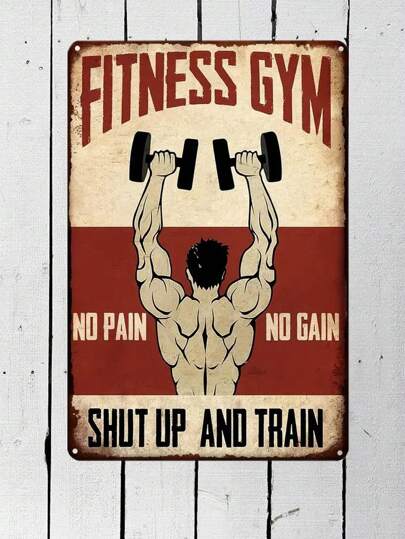1pc Metal Tin Sign, Fitness Gym No Pain No Gain  And Train Metal Tin Sign, Gym Room Metal Tin Sign, Bar Pub Diner Cafe Wall Decor, Home Decor, Art Poster, Retro Vintage Plaque, Event & Party Supplies