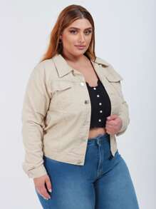 Plus Size Denim Jackets - Beige - View 4