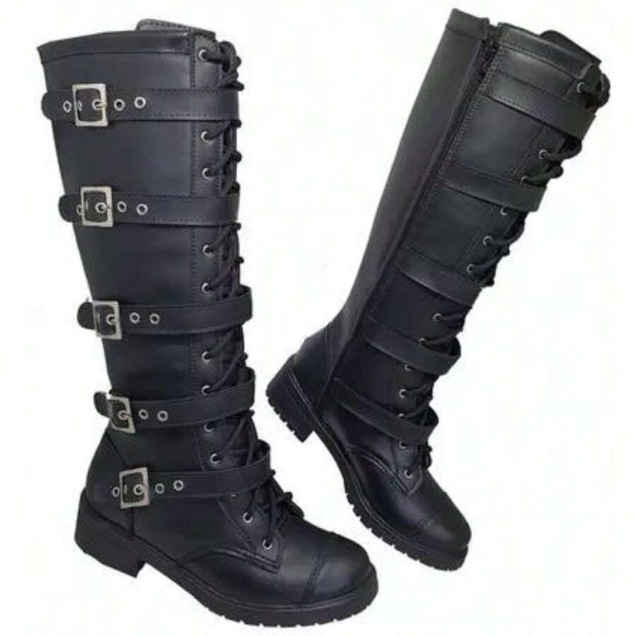 Women Knee-High Boots - 黑色 - 查看 1