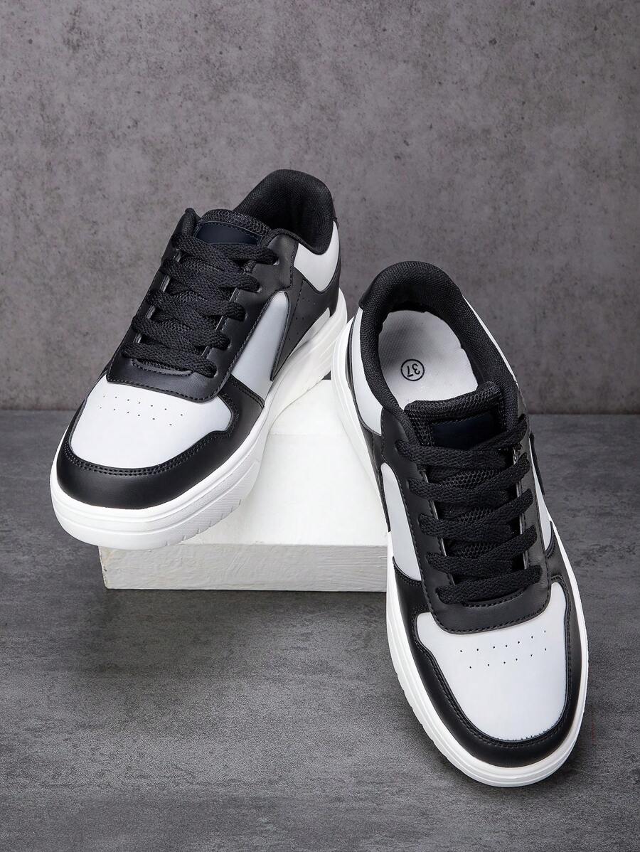 秋冬季男女通用简约黑色/浅灰色休闲运动鞋 - 黑色 - 查看 1