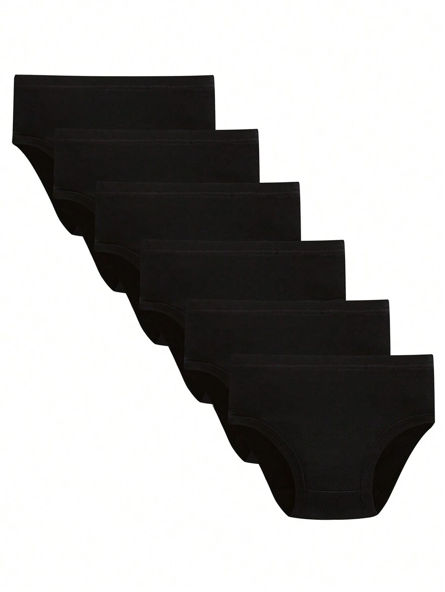 年輕少女6入組純色三角褲 - 黑色 - 查看 1