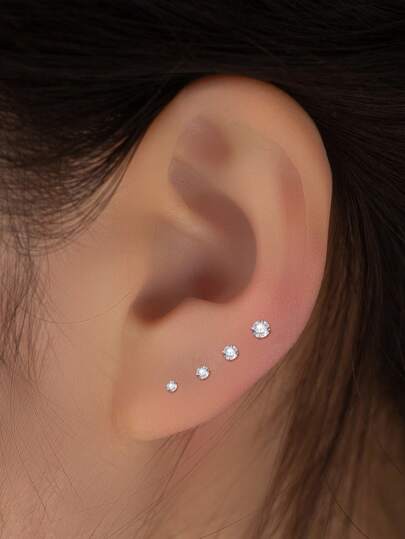 2pcs 925 Sterling Silver Round Cubic Zirconia Stud Earrings (1.5mm/2.0mm/2.5mm/3mm/4mm/5mm/6mm/7mm/8mm) Ideal Gift For Valentine's Day, Women & Girlfriend