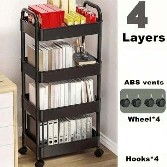 1pc 3-tier/4-tier Cart, Bathroom Storage Rack Mobile Shelving Unit, Living Room Floor-standing Storage Rack, Snack Storage Shelf, Bedroom Bookshelf, Kitchen Vegetable Storage Basket Rack