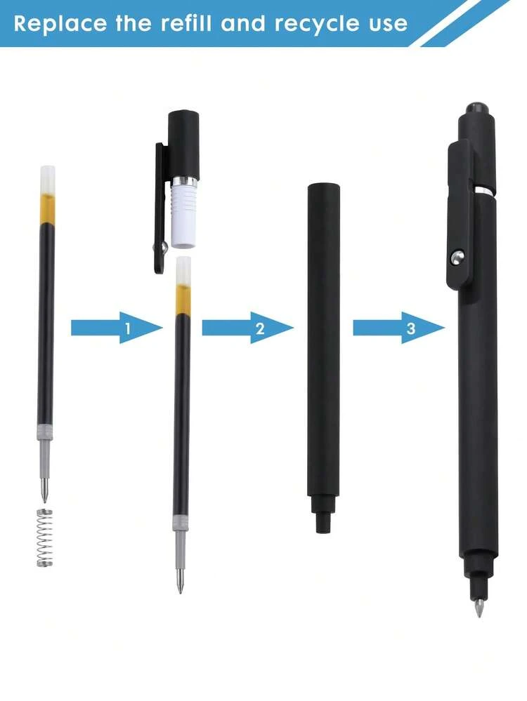 6 Piezas/set Bolígrafos De Bola De Empuje Y Clic, Gel, Rollerball, Papelería Para Escribir En La Oficina Y La Escuela - Negro 6 piezas - Ver 6