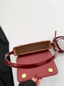 Clean Color Simple Elegant New Fashion School Commute Casual Travel Patent Leather Mini Square Bag, Fashionable Burgundy Bag , Red Bag , Burgundy Bag - Burgundy - View 10