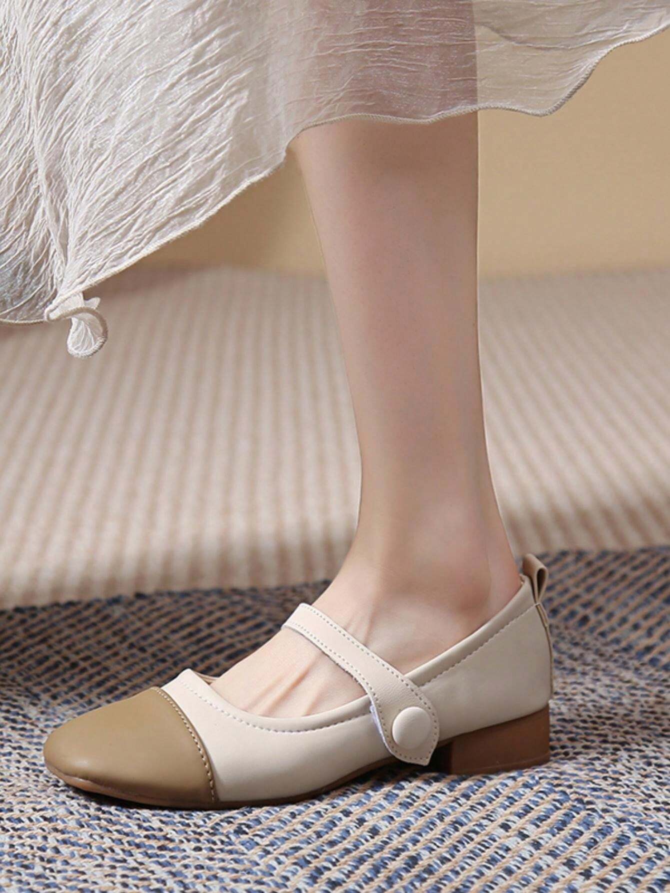 2024 neue französische Stil dicke Ferse weiche Lederschuhe mit quadratischer Zehe, bequem für