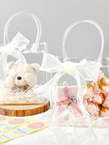 10 piezas de bolsas de plástico transparentes reutilizables con asas, bolsas de regalo para fiesta de bodas - transparente - Ver 4