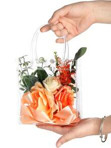 10 piezas de bolsas de plástico transparentes reutilizables con asas, bolsas de regalo para fiesta de bodas - transparente - Ver 3