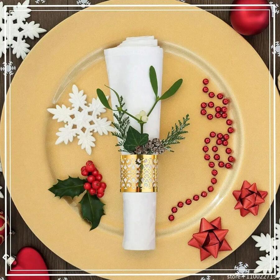 50Pcs Napkin Rings Laser Cut Gold And Silver Paper Napkin Ring Holder