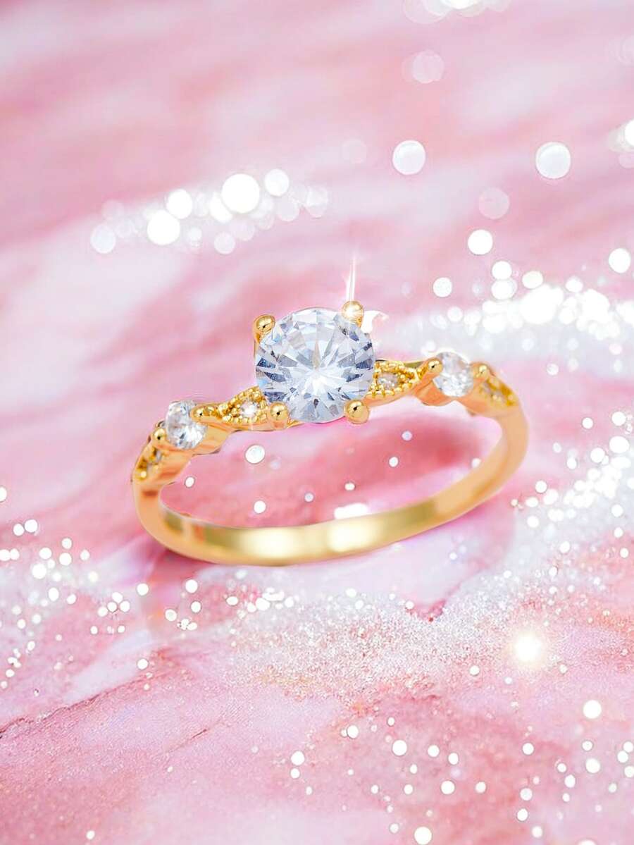 1枚時尚創意全配雪花&圓環形鋯石戒指,適用於女性情人節周年紀念禮物 - 0435 - 查看 1