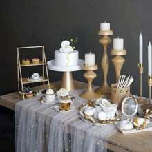 White Faux Pearl Decorative Table Runner, Wedding Pearl Tulle Table Runner, Extra Long Table Runner Wedding Arch Decoration Reception Bridal Shower Gift, Christmas Decoration