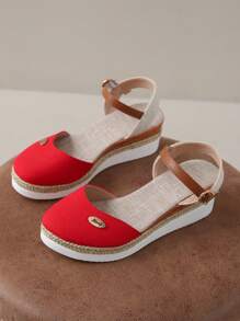 Nuevas sandalias de mujer para primavera/verano, zapatos de pescador con suela de paja, tacón de cuña, punta cerrada, sandalias romanas tejidas para damas - Rojo - Ver 5
