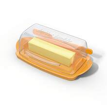 1 Set Yellow Butter Dish With Cover And Knife, Flip Lid -Friendly Plastic Butter Dish, Perfect For Kitchen Baking And Gifting, Practical Butter Container, Suitable For Covering Countertops Or Refrigerators, Home Kitchen Utensils. - Yellow + Transparent Cover - View 5