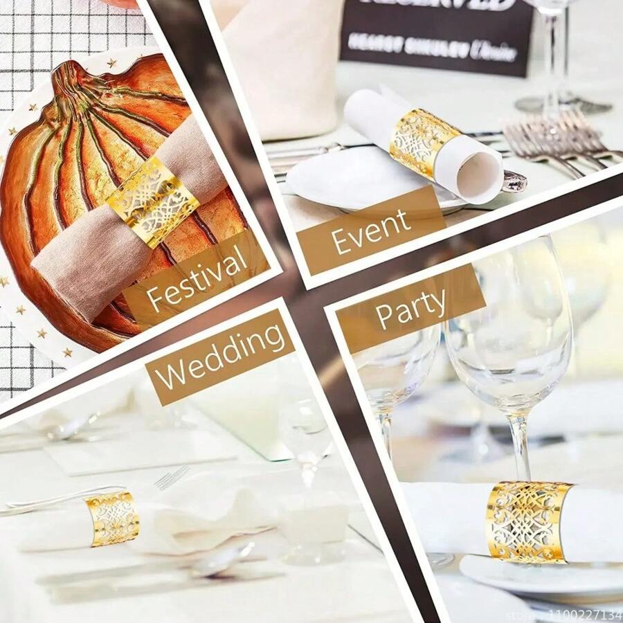 50Pcs Napkin Rings Laser Cut Gold And Silver Paper Napkin Ring Holder