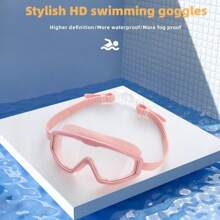 1入組大框架粉紅色防水矽膠泳鏡，男女適用，提供清晰視野，防霧和防水功能