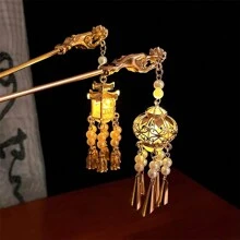 1个仿珍珠流苏发髻发夹，复古中式发饰，优雅百搭，适合节日派对装扮，发饰发髻，发髻造型器，发髻发片，发型设计发夹，适合上学、大学、夏季、假期、旅行等场合。 - 彩色 - 查看 3