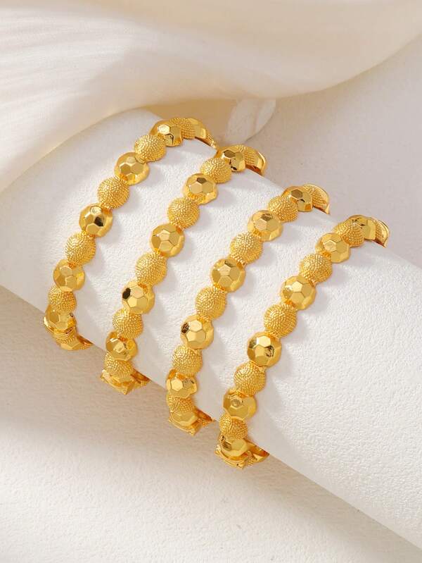 4 أساور نحاسية مطلية بالذهب عيار 24 قيراط للنساء بتصاميم دائرية ونقطية ومتعددة الأضلاعرمضان