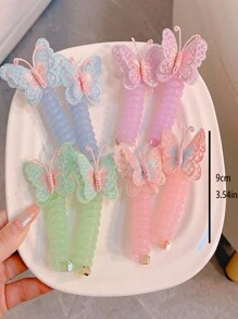 2pcs/Set Girls Butterfly Spiral Hair Ties, Ponytail Holders, Cute Scrunchies For Braids & Curly Hair - 2 Pieces - View 4