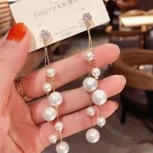 2pcs Super Fairy Elegant Tassel Faux Pearl Earrings Sweet Cool Minimalist S925 Silver Pin Earrings High-End Feeling Halloween