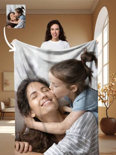 1 Pc Customized Photo Blanket, Personalized Flannel Blanket With Photo And Text, Bedding Blanket, Customized Picture Blanket, Personalized Family Photo Blanket, Customized Image Blanket, Personalized Throw Blanket With Image, Home Gift, Wedding Gift, Mother's Day Gift, Birthday Gift, Office Use, Breathable,Lightweight,Washable,Funny,Cute,Love,Soft,Comfortable,Elegant,Simple,Custom,Personalized,Unique,Ideal Gifts For Him,Ideal Gifts For Her,Him,Her,Boyfriend,Girlfriend,Dad,Mom,Family,Friends,For Anniversaries,For Mother's Day,For Birthdays,For Valentine's Day,For Graduation,For Father's Day,For Weddings,For Housewarming,Sofa,Bed,Car,Tea Room,Bedroom,Bathroom,Living Room,Dining Room,Season Picks, Autumn Home Refresh, Scandinavian Cozy Home, Winter Grace,Fall Décor