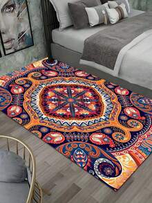 1入組波西米亞風格加厚毛氈材質防滑背墊，適用於客廳、臥室、走廊、浴室，柔軟厚實，抗疲勞，大面積防滑，可機洗地墊，優雅家居裝飾地墊