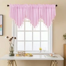 Cortina triangular sólida, sencilla y delgada para sala de estar, cocina, habitación; Cortina de bloqueo de luz con exquisito colgante de cuentas y bolsillo de barra para decoración de ventanas pequeñas - Rosa Pálido - Ver 3