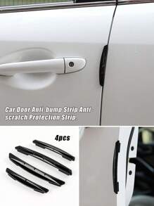 4pcs Car Door Anti-Collision Strip Car Body Scratch-Resistant Rubber Sticker Decorative Strip - Black - View 1