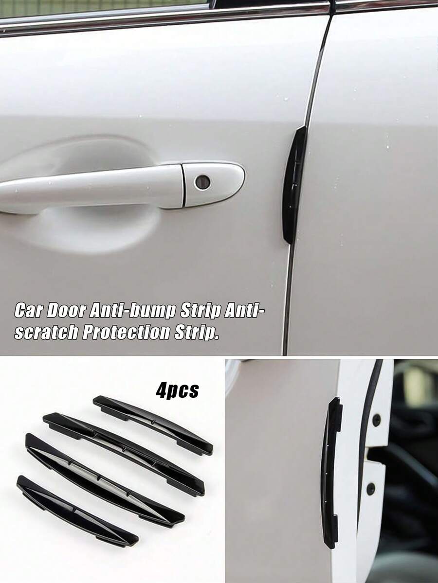 4pcs Car Door Anti-Collision Strip Car Body Scratch-Resistant Rubber Sticker Decorative Strip - Black - View 1