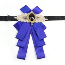 1pc Men Formal Long Fashion Luxury Black Diamond Hollowed-Out Lace Bow Tie Groomsmen Wedding Party Tuxedo Accessory With English Boutonniere - Multicolor - View 2