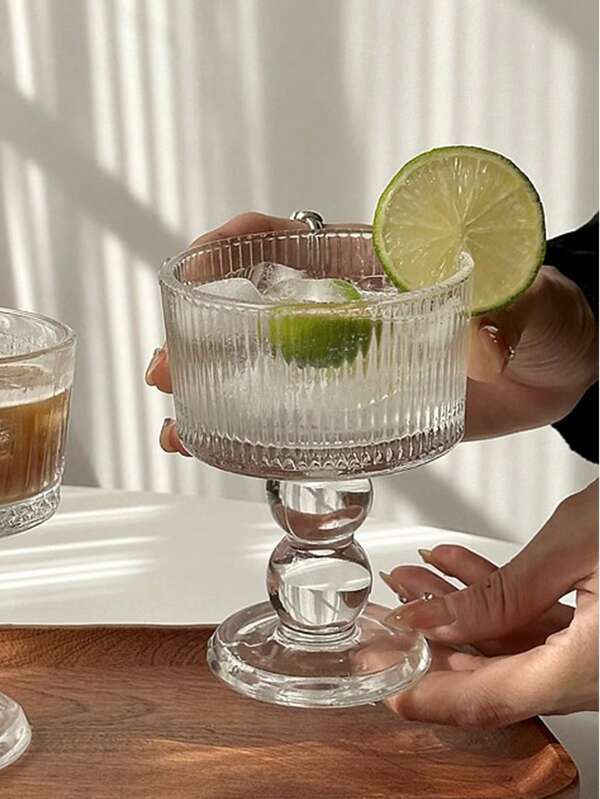 1 pieza Patrón creativo de rayas y 1 pieza Taza de helado fresco / Taza de batido de leche / Taza de té de frutas / Taza de jugo / Cuenco de postre, para uso comercial y doméstico, 200ml