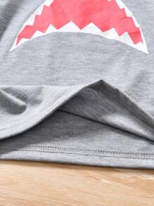 2pcs/Set Young Boy Summer Shark Print Hooded Tank Top And Shorts Set, Suitable For Sports, Casual, Students, Vacation, Age 2-6 Years Old