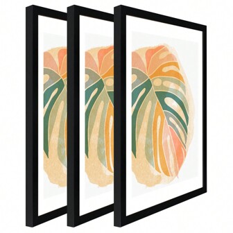 3-delat set svarta fotoramar | Storlekar: 10*15 cm, 13*18 cm, 20*25 cm, 28*36 cm, 30*40 cm | Perfekt för att visa upp konsttryck, familjefoton och tropiska temainredningar | Perfekt för tavelväggar i vardagsrum, sovrum, hemmakontor och minimalistiska inredningar