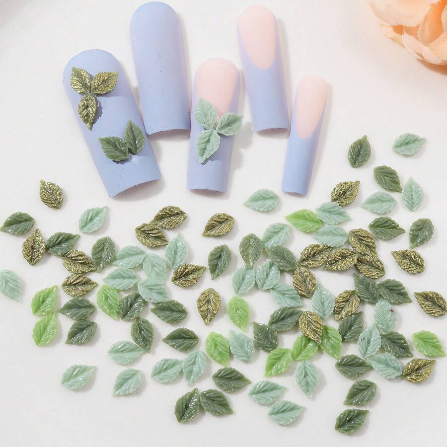 200Pcs Random Mix Leaf Design New Nail Art Accessories Diy Nail Charms Nail Gems Nail Supplies Nails