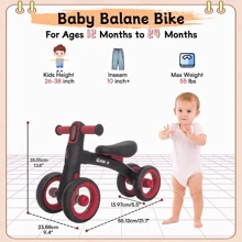 UBRAVOO Ubravoo Baby Slide Balance Bike dla dzieci w wieku 12-24 miesięcy, 3-trybowe światło główne i 4 przezroczyste ciche koła, pierwszy rower w wieku przedszkolnym i pierwsza jazda na zabawkach Prezenty urodzinowe
