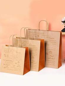 10pcs Small Baking & Cake Brown Paper Tote Bag, Bread, Toast And Dessert Paper Bag, Creative Paper Bag With Letters - Multicolor - View 3