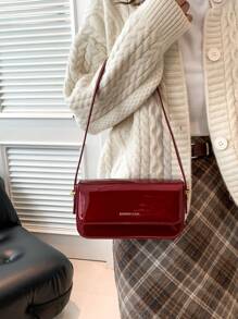 Clean Color Simple Elegant New Fashion School Commute Casual Travel Patent Leather Mini Square Bag, Fashionable Burgundy Bag , Red Bag , Burgundy Bag - Burgundy - View 7