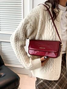 Clean Color Simple Elegant New Fashion School Commute Casual Travel Patent Leather Mini Square Bag, Fashionable Burgundy Bag , Red Bag , Burgundy Bag - Burgundy - View 3