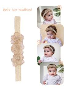 1pc Coffee-Gold Embroidered Lace Flower Headband For Baby Girls, Suitable For Daily Wear, Gift, Photography And Kids Hair Accessory Love Valentine - Gold - View 2