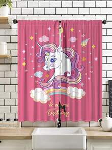 1 Bộ 2 Panels , Phim hoạt hình Unicorn Dễ thương Thú vật Mơ Ngựa Thoáng khí Huyền diệu Tưởng tượng Rèm cửa , Dán Túi Cửa sổ Sự điều trị Đối với Phòng khách Nhà - Màu Đỏ Sâu - Xem 4