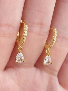 Newsoul 方晶鋯石裝飾銀耳環 - 金黃色 - 查看 3