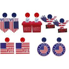 5pairs/Set Usa Vote Theme Acrylic Earrings Set Including Ballot Box, Eagle, American Flag Design, Suitable For Daily Wear And Voting Parade - VOTE - View 5